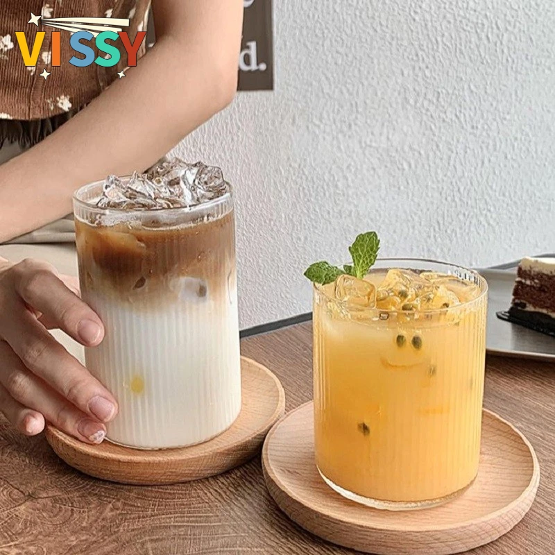 

Japanese Vertical Glass Water Milk Coffee Mug Heat-resistant Glass Cup Straight Striped Glass Iced Latte Americano Cup