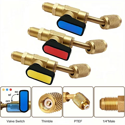 Адаптер шарового крана из трех частей, адаптер шарового крана с прямым стопором для заправочного шланга R22, поплавковый клапан для инструмента хладагента HVAC
