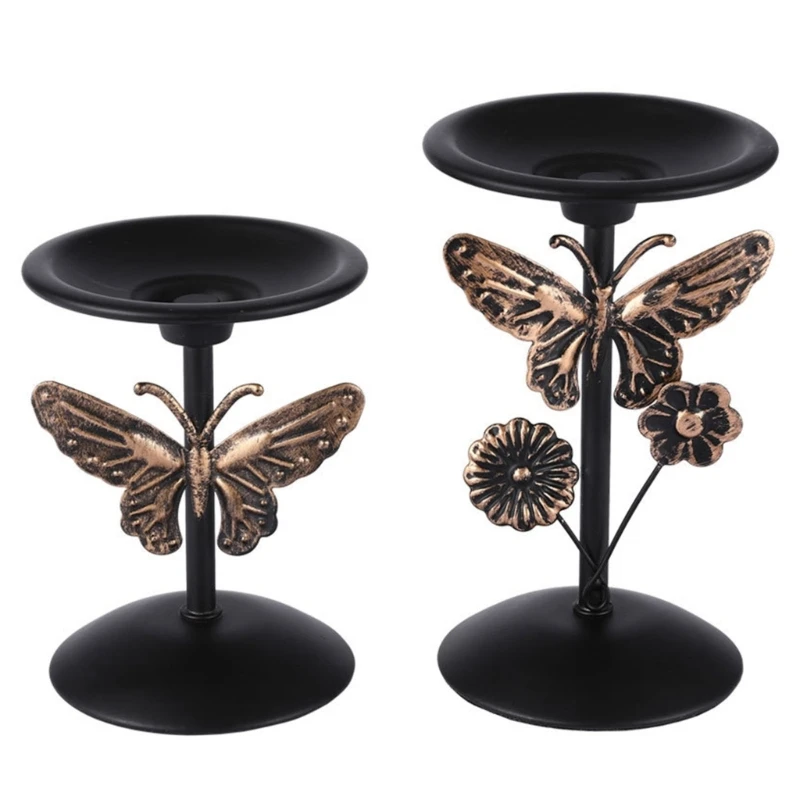 

2Pcs Decorative Candle Holder Black Metal Candlestick Dining Table Centerpieces