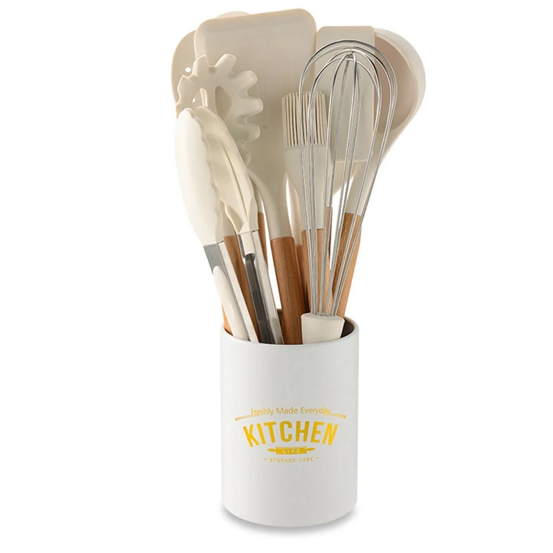 

Silicone Cooking Utensil Set of 10 Pieces Non-Stick Silicone Kitchen Utensils Cooking Spatula with Storage Bucket