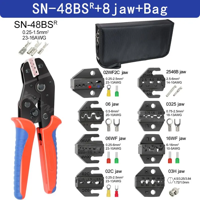 

Компрессионные Клещи Серии SN 0,25–1,5 мм²/23–16AWG Для Tab 2,8 4,8 6