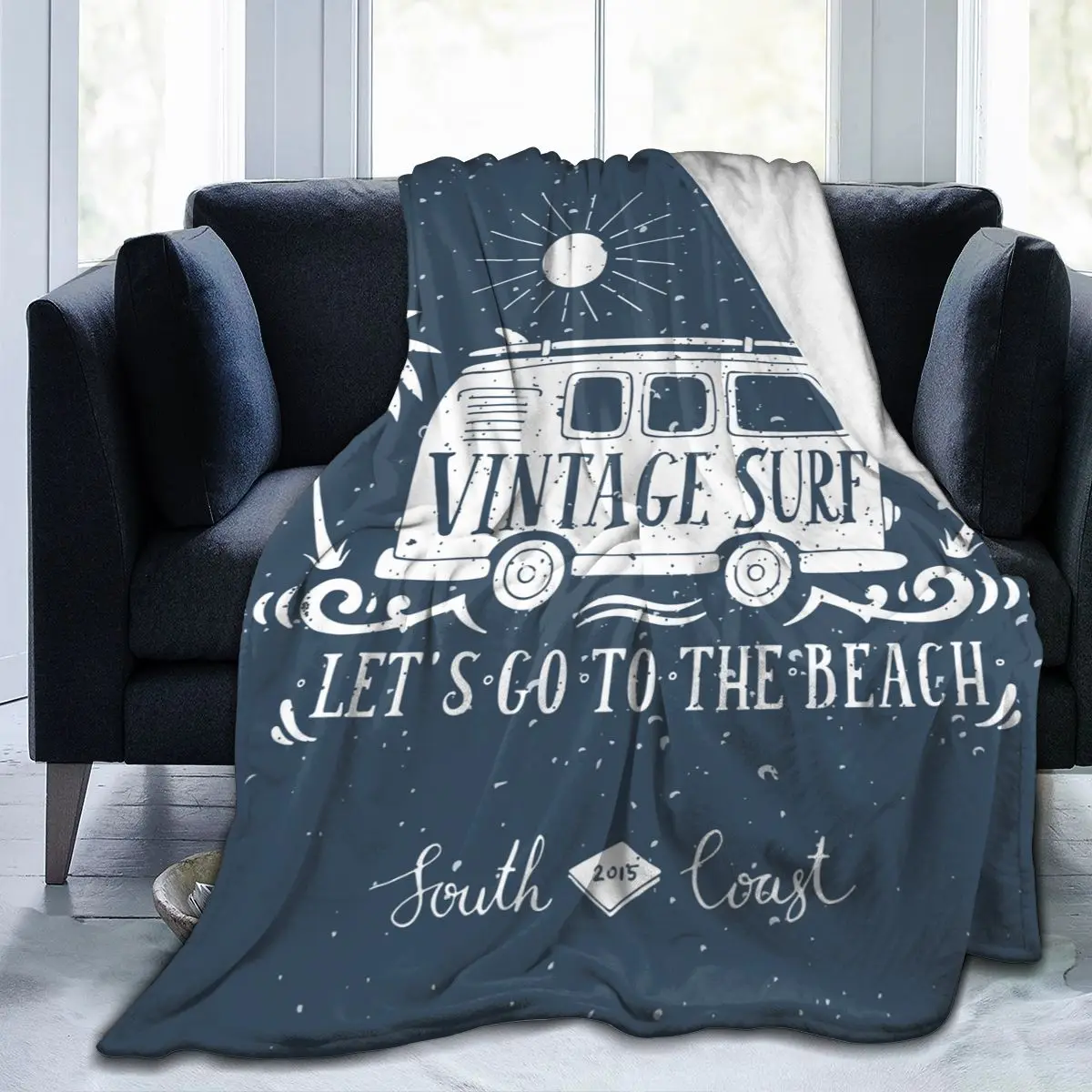 

Soft Fleece Blanket Vintage Surf Van Palm Trees And Lettering Winter Sofa Plaid Throw Light Thin Mechanical Wash Flannel Blanket