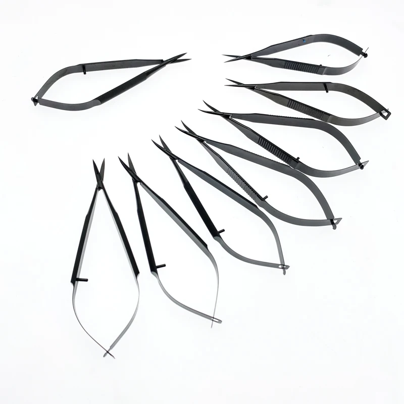 

12cm Ophthalmic Scissors Eye Micro Surgery Scissors Black Flat Handle Titanium