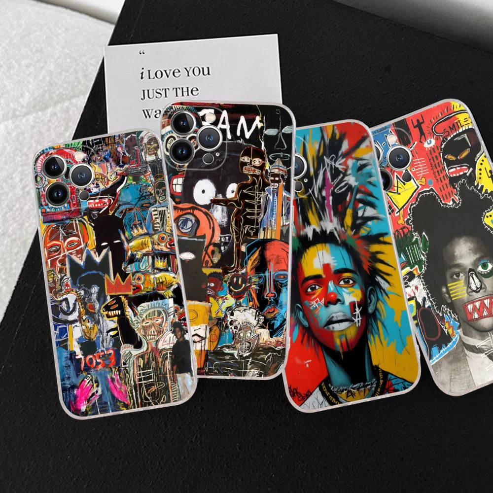 B-Basquiats Art Phone Case For IPhone 16 15 13 14 Pro Max XS XR 12 11 Mini 6 7 8 Plus Soft Clear Back Cover
