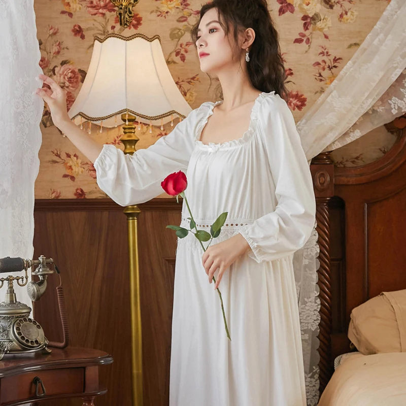Roseheart New White Pink Blue Sexy Women Sleep Nightwear Suits Night Lace Nightgown Sleepwear Long Pants Homewear Gown Cotton