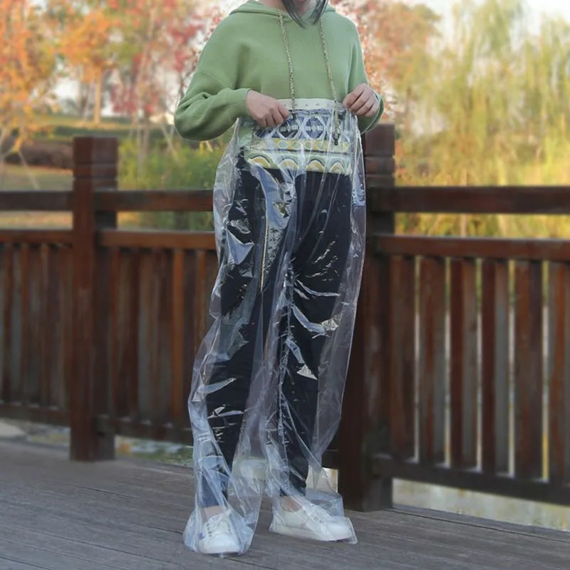 

Портативный прозрачный одноразовый плащ, утолщенные водонепроницаемые плащи для ног, маслостойкие уплотнительные дождевые штаны для ног