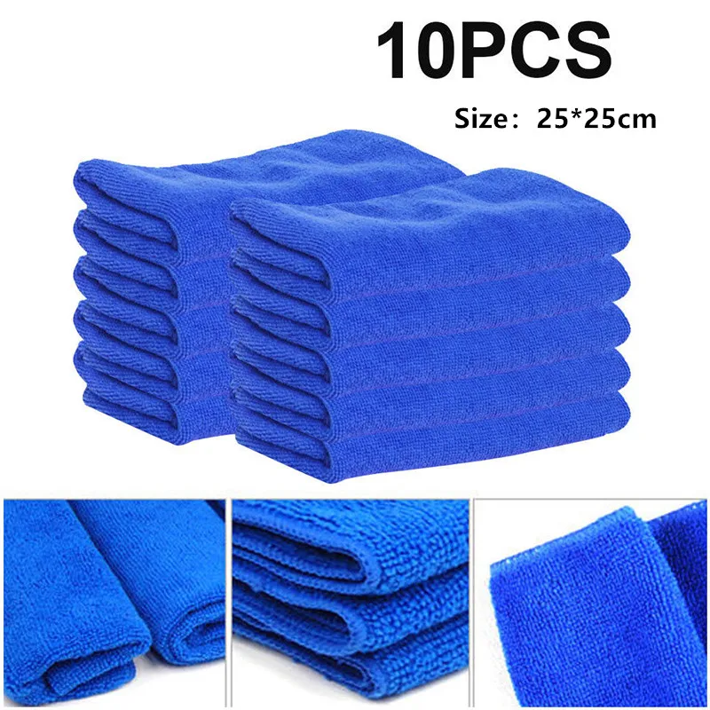 

10pcs Microfiber Towel Auto Cleaning Cloth Car Detailing Rag Water Absorbent Washing Towel Blue 25x25cm Toalla Microfibra