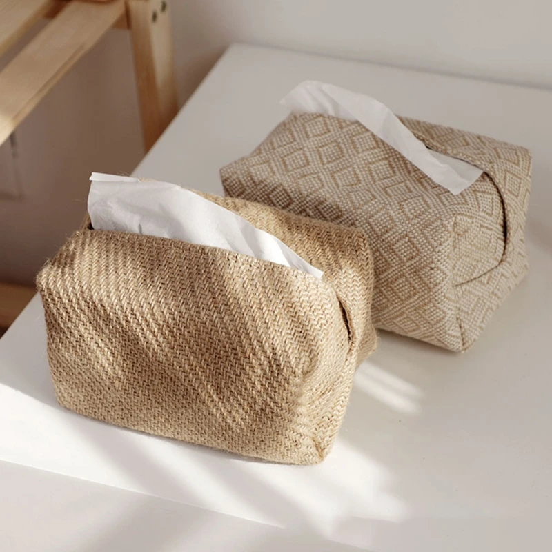 

Cotton Linen Cloth Art Tissue Box Office Home Car Towel Napkin Papers Bag Paper Storage Box Desktop Paper Organizador