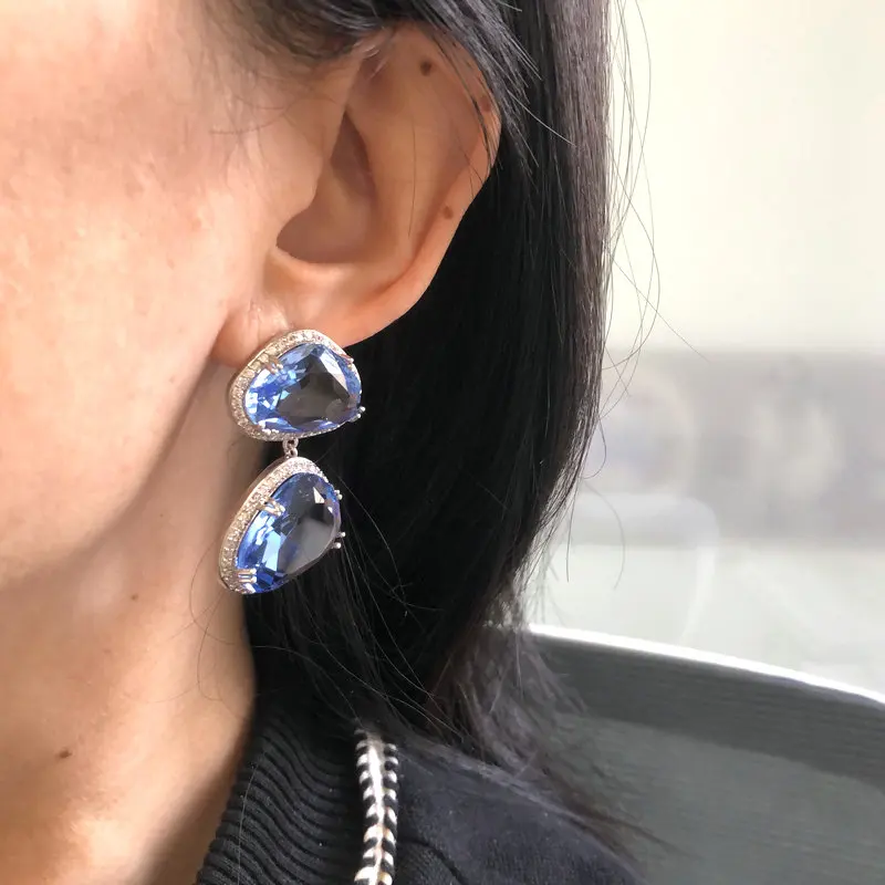 Билицветные модные простые серьги с желтым фианитом