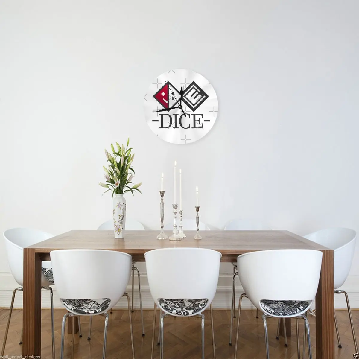 Фото D I C E настенные часы с логотипом, украшение для комнаты, круглые часы, необходимые украшения №2