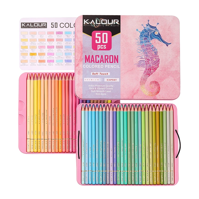 KALOUR Macaron 50Pcs Colored Pencil Soft Pastel Drawing Pencil Set Crayons Colour For School Sketching Kit Coloring Art Supplies