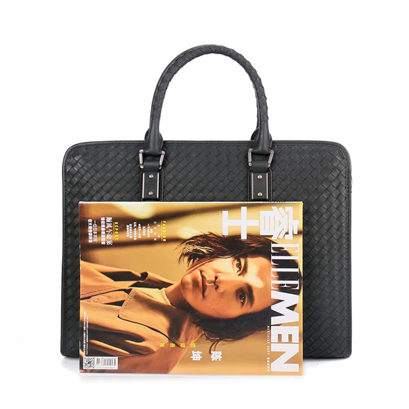 Business Briefcase Top Layer Cowhide Large Capacity Woven Handbag Fashion Men's Shoulder Messenger Bag Brand Design 2022 New