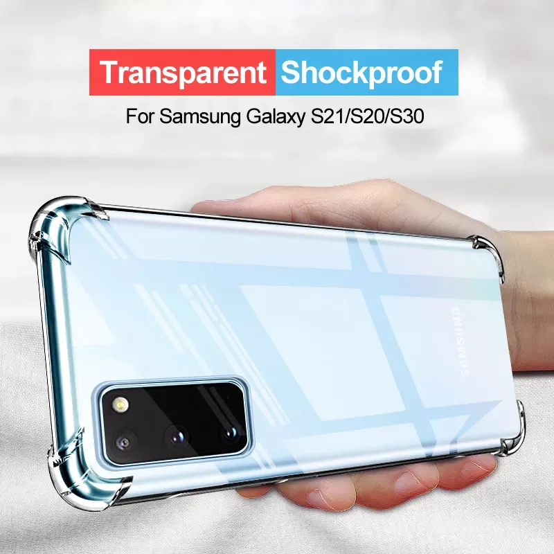

Shockproof Transparent Silicone Case for Samusng Galaxy S21 S20 Ultra NOTE 20 PLUS A72 A52 A42 A32 A12 5G A81 A41 M51 M01 M31S