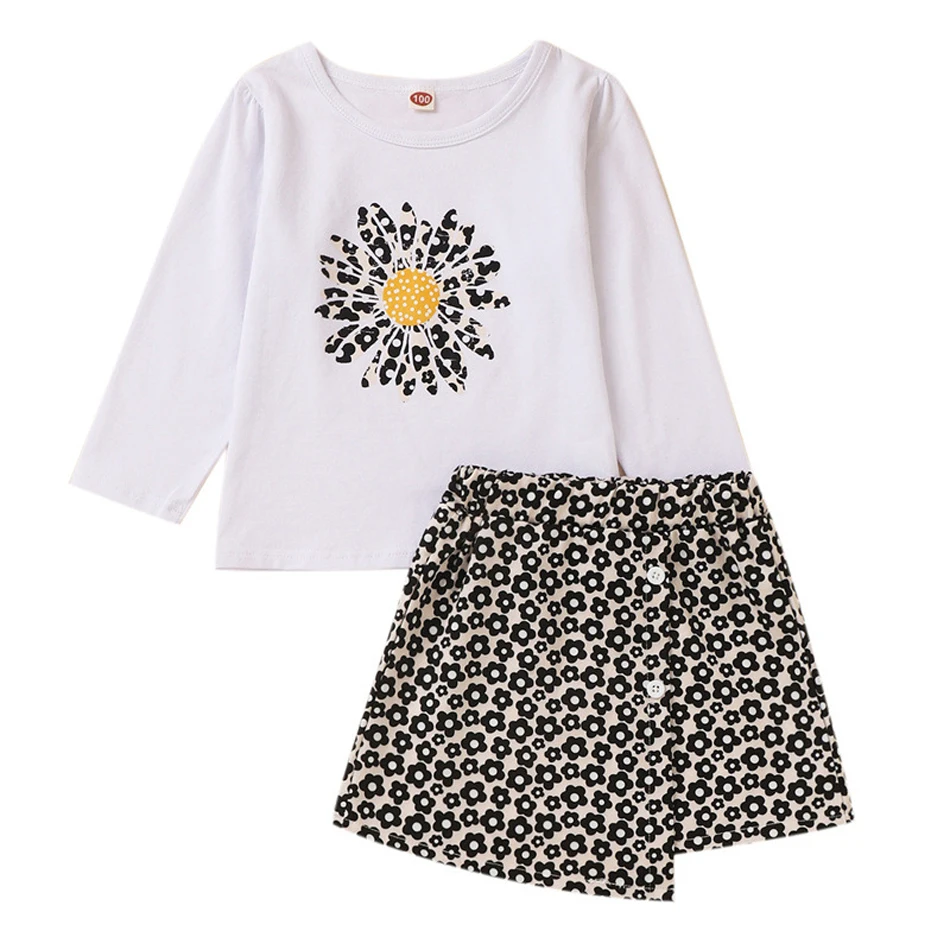 

Kids Girl Daisy Top Skirt Clothing Set Long Sleeves Shirt Autumn Spring Toddler Baby Clothes Sweater Floral Skirt Outfits 2pcs