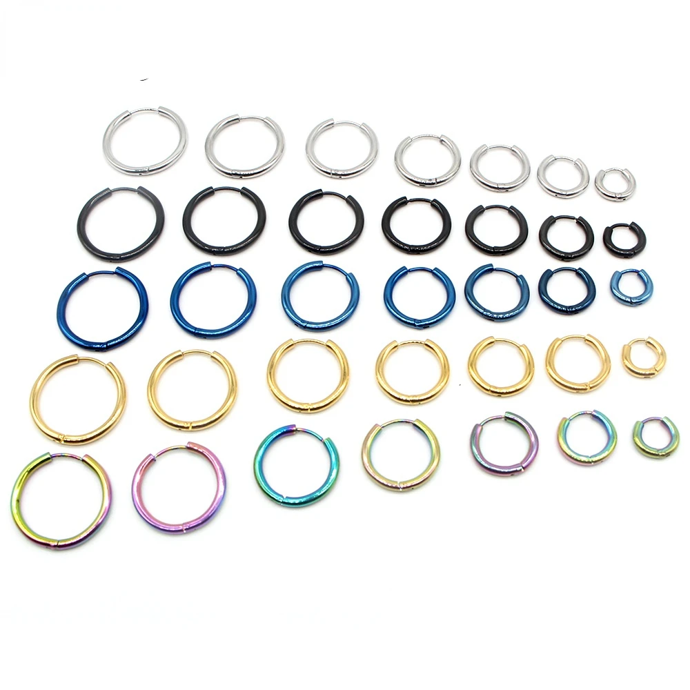 

OOCYSPOO 2pcs Stainless Steel 1.6/2/2.5/3/5mm Thick Women Men Circle Clip Round Hoop Earrings Ear Helix Punk Piercing Jewelry