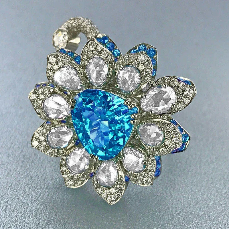 

Корейский модный натуральный драгоценный камень Аквамарин Кристалл Цирконий цветок кольца для женщин для свадьбы помолвки вечевечерние и...