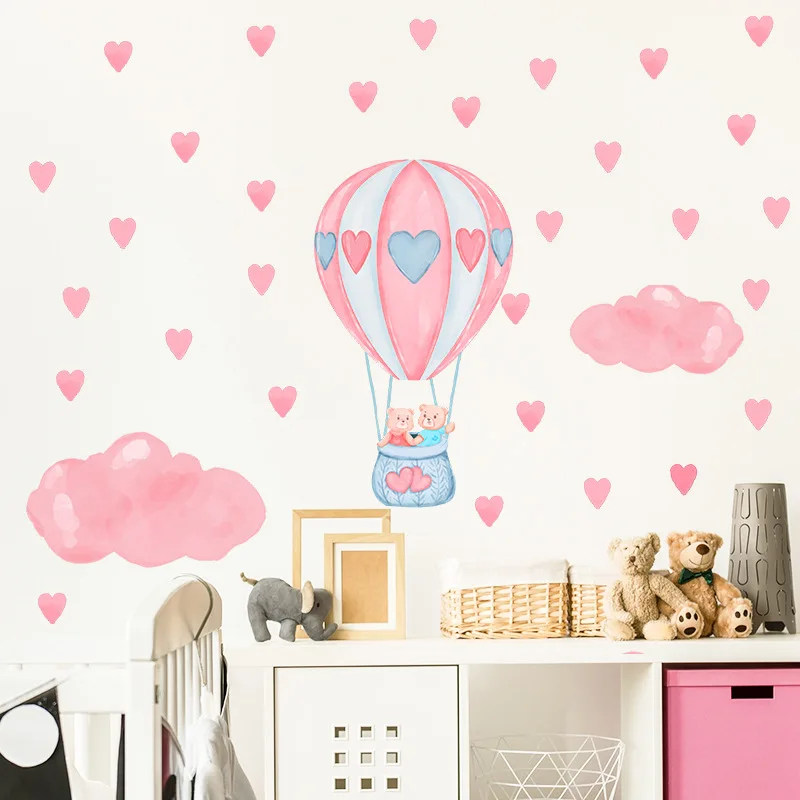 

Cartoon Wall Decoration Sticker Fantasy Bear Hot Air Balloon Heart Room Decor Stickers Home Accessories Self-Adhesive Wallpaper