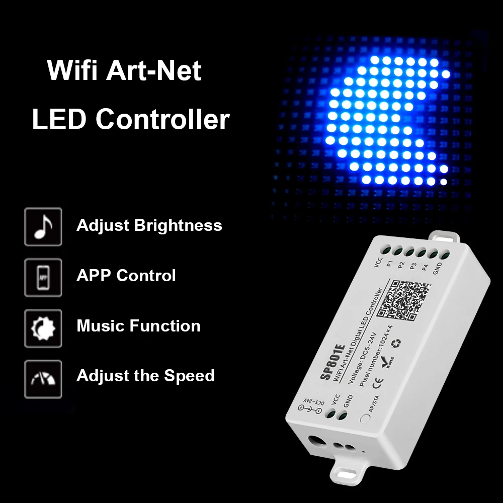 

DC5-24V SP801E iOS Android Programmable APP Control Wifi Art-Net Magic WS2812B LED Matrix Panel Module Light Strip Controller