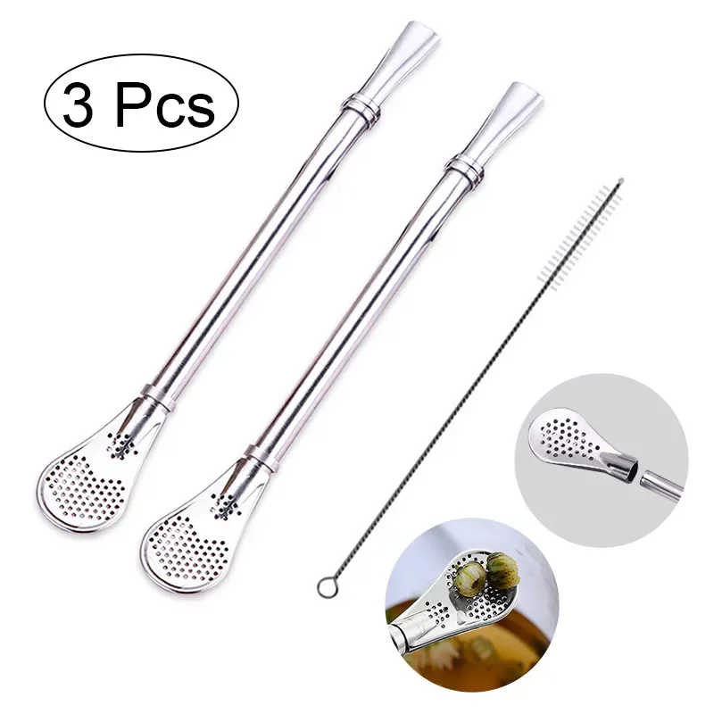 

2023New Detachable Bombilla Filter Straw Stainless Steel Straw Spoon Tea Filter Yerba mate straw Reusable Drinking Tools Bar Acc