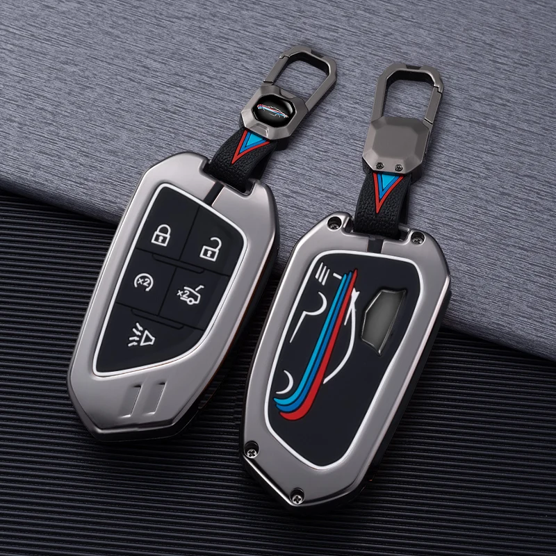 

Zinc Alloy Car Remote Key Case Keyless Fob Cover Holder Bag Key Chain For Cadillac CT5 2019 2020 5 Buttons Smart Key Car Styling