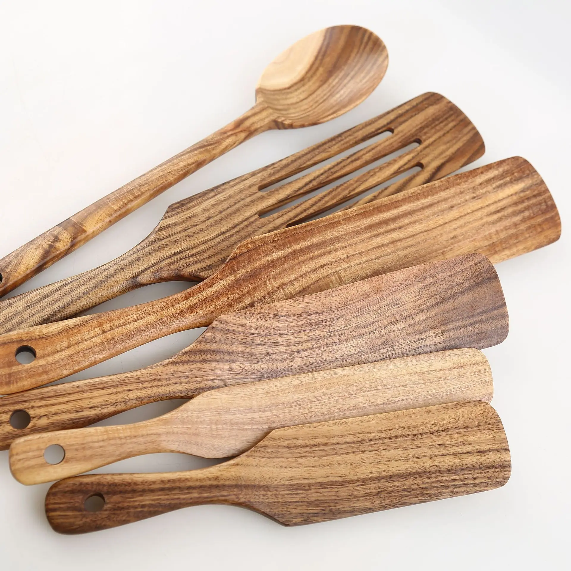 New Kitchen Utensil Sets Acacia Wooden Spatula Cooking Slotted Spurtle Non-Stick Long Shank Matter Mixture Shovel Dinnerware BBQ