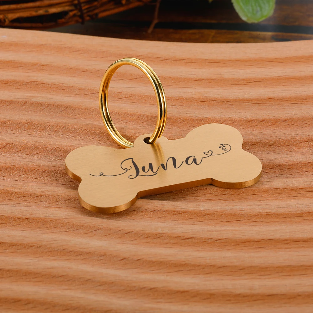 

Personalized Pet Dog ID Tags Brass Bone Tags Engraving Name Kitten Puppy Anti-lost Collar Tag for Dog Cat Nameplate Pets