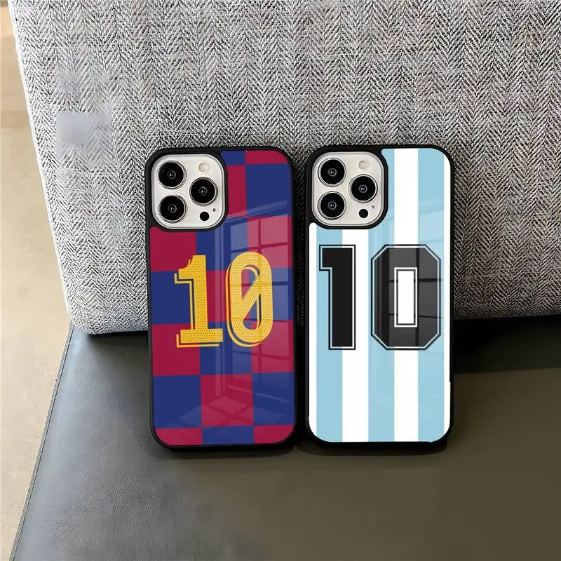 

Phone Case for iPhone 13Pro 14 11 12 Max Pro Mini 8 7 6 Plus X Xs XR SE2020 Hard Silicone FootBall Number 10 Quality Cover