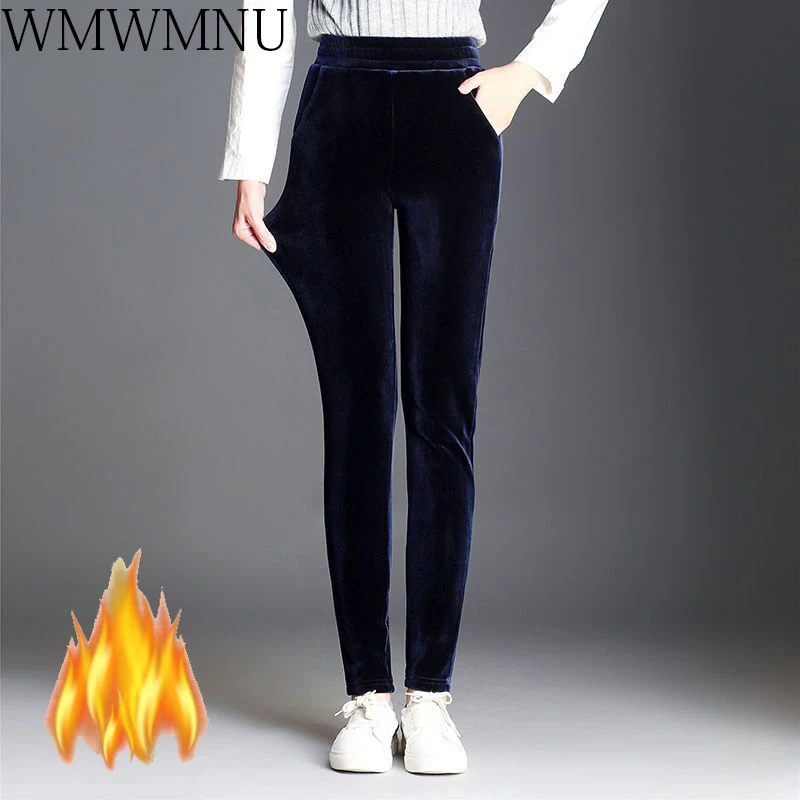

Новые бархатные брюки-карандаш с высокой талией облегающие повседневные брюки до щиколотки плотные велюровые Капри зимние черные брюки ...