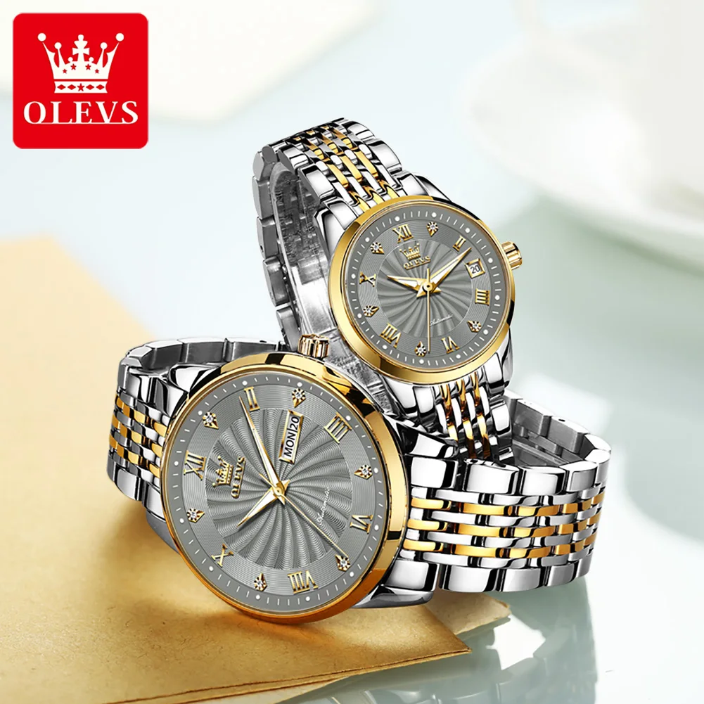 OLEVS 6630 Full-automatic Fashion Couple  Wristwatch Waterproof Automatic Mechanical Stainless Steel Strap Watches for Couple