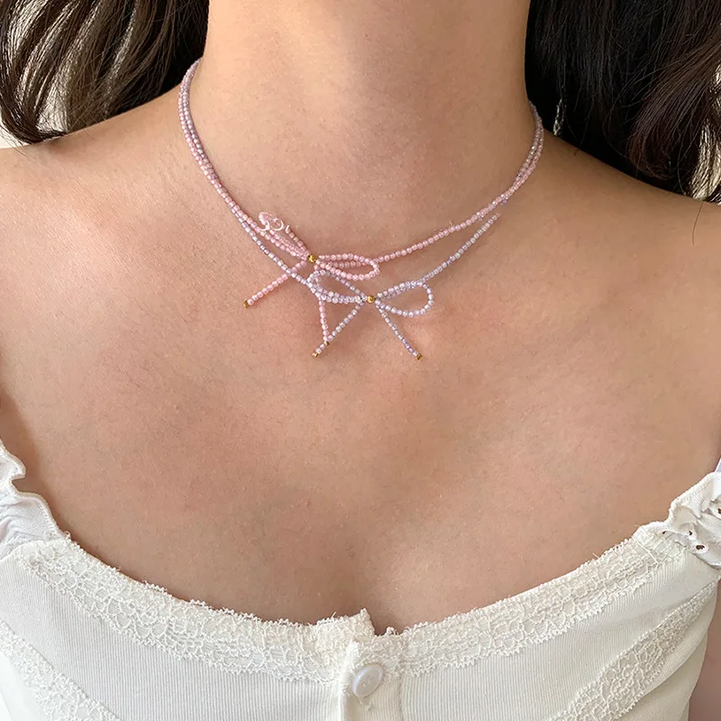 Ожерелье Draweye с хрустальным бантом для женщин бисер корейская мода милые