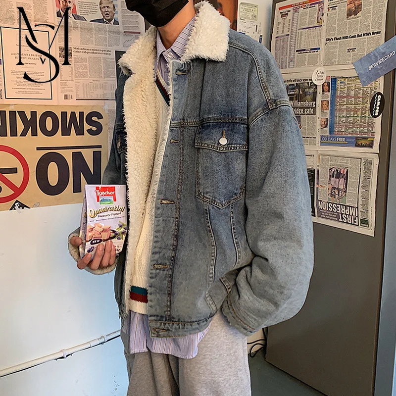 

Зимние джинсы Bosi из овечьей шерсти, модная красивая однотонная куртка с лацканами, модная плюшевая хлопковая одежда для молодых мужчин