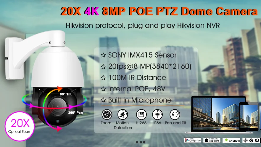 

8mp 4k mini 4.5inch 20x ptz ip speed dome camera auto tracking poe audio outdoor security h.265 waterproof pan tilt zoom