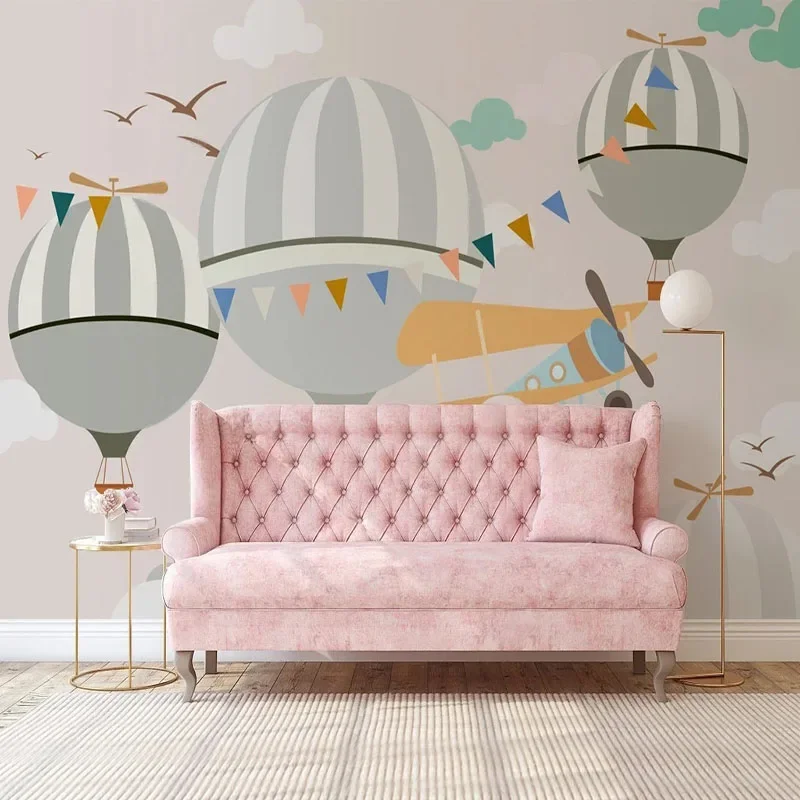 

Custom Mural 3D Wallpaper Simple Hand-Painted Cartoon Airplane Balloon Children's Room Background Wall Papel De Parede Tapety