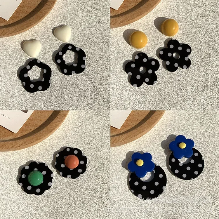 5 шт. Ретро черный и белый горошек полый цветок круг акриловые аксессуары сделай