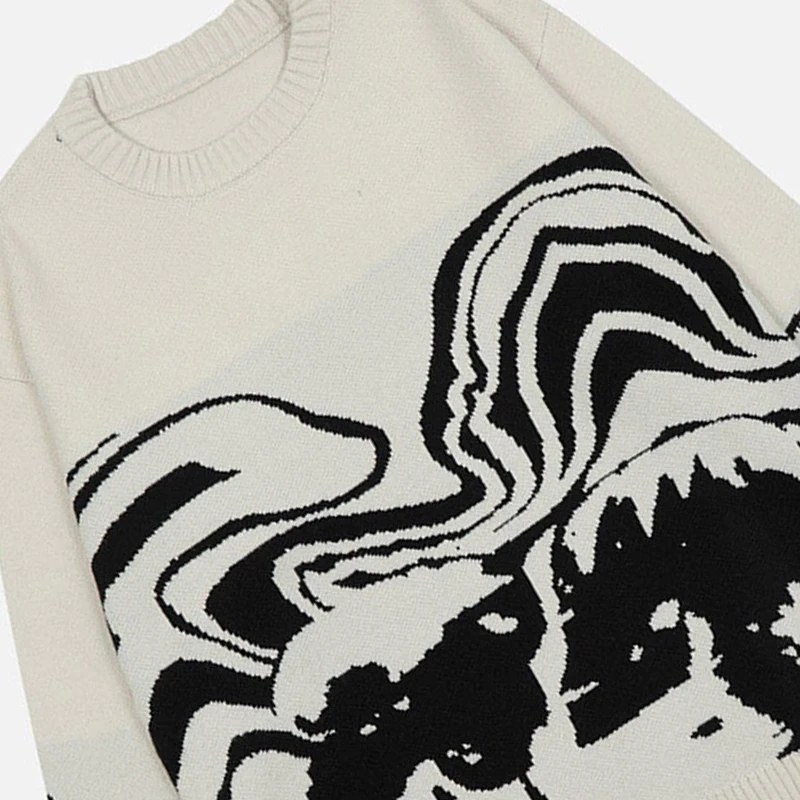 Y2K Ретро Толстовка Осень Зима ENO Портрет Мультяшный Узор Оригинальная Pyeong