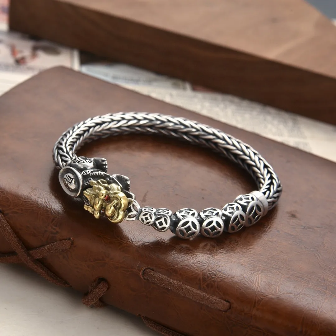 

OANA Sterling Silver S925 Pixiu Bracelet Men'S Hand-Woven Transfer Ins Niche Fashion Personality Jewelry