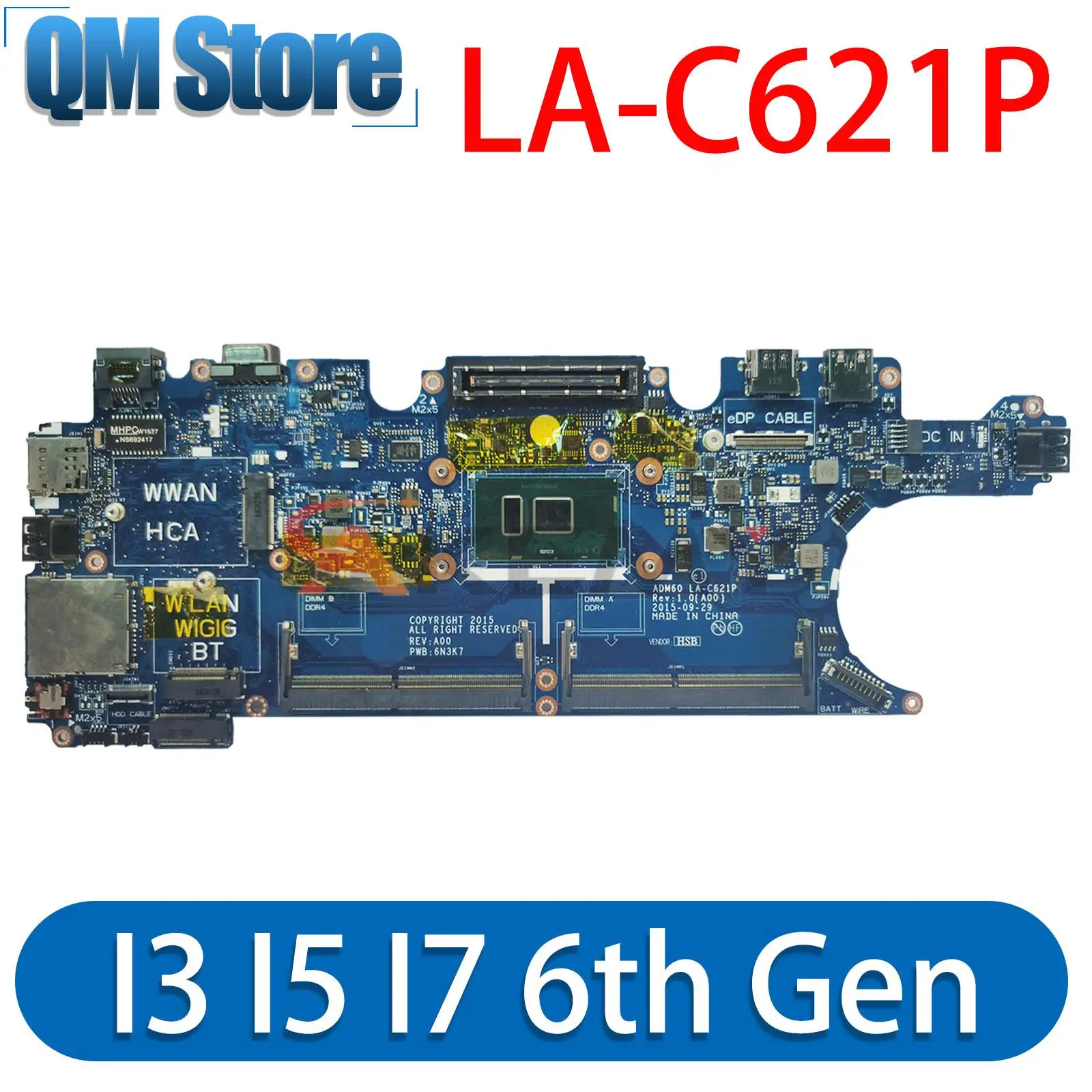 

LA-C621P FOR Dell Latitude 5270 E5270 Laptop Notebook Motherboard I3 I5 I7 CPU 6FYD8 9FGFD T78NH Mainboard CY