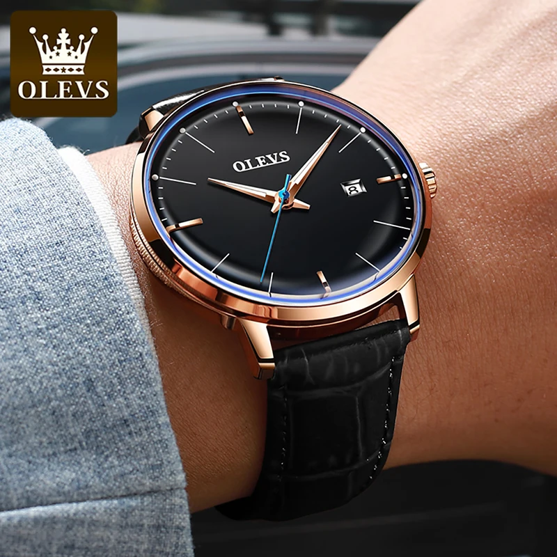 

OLEVS Men Watch Fashion Simple Calendar Display Luminous Hands 30M Waterproof Leather Strap Mens Mechanical Watches Reloj Hombre