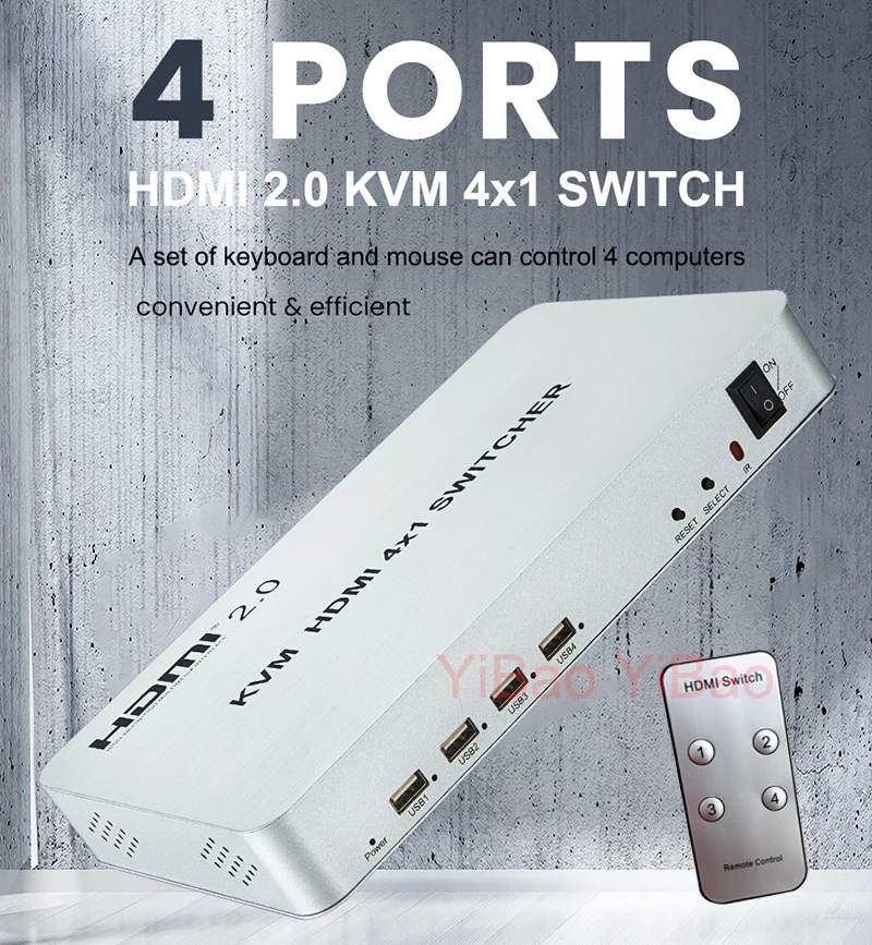 

4K 60 Гц 4x1 HDMI 2,0 KVM коммутатор видео конвертер подходит для 4-портовой USB клавиатуры мыши, совместное использование экрана для PS4 камеры ПК для Т...