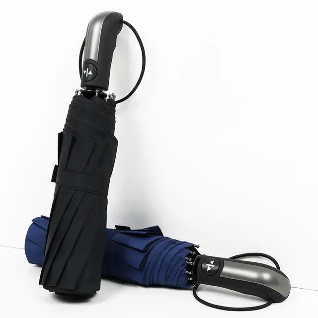 

High Quality Commercial Embossed Automatic Umbrellas Male Umbrella Folding Umbrella Men Personality 3 Folded Umbrella (Black)