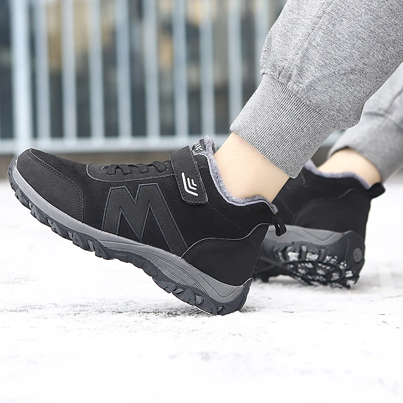 Winter Boots Men Women Plush Sneakers Warmth Walking Shoes Hook Loop Antiskid Unisex Footwear Plus Size 35-45