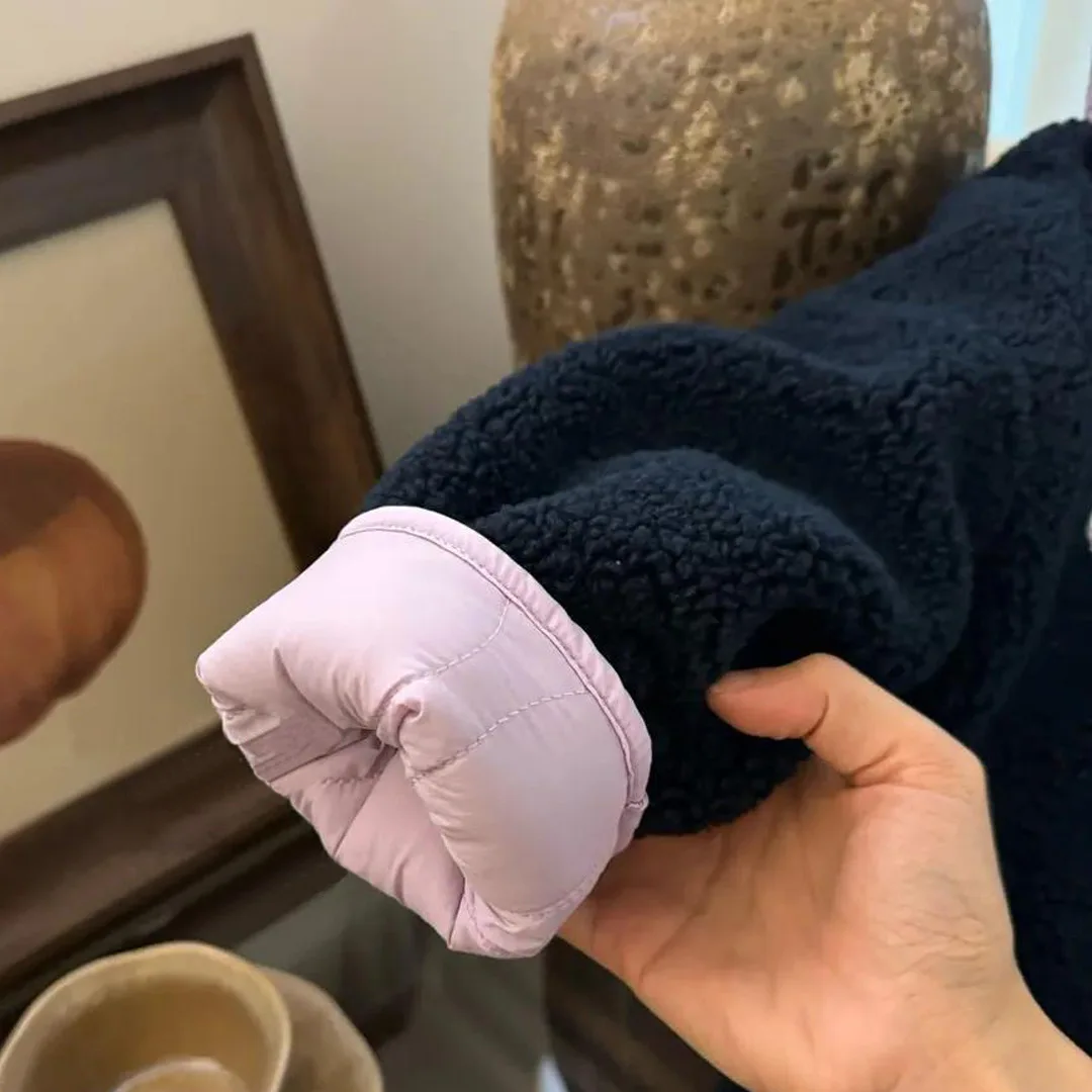 Детское двустороннее пальто на осень и зиму для девочек утепленная бархатная