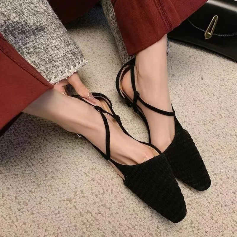 Плетеные римские сандалии с квадратным носком новинка лета 2023 уличные