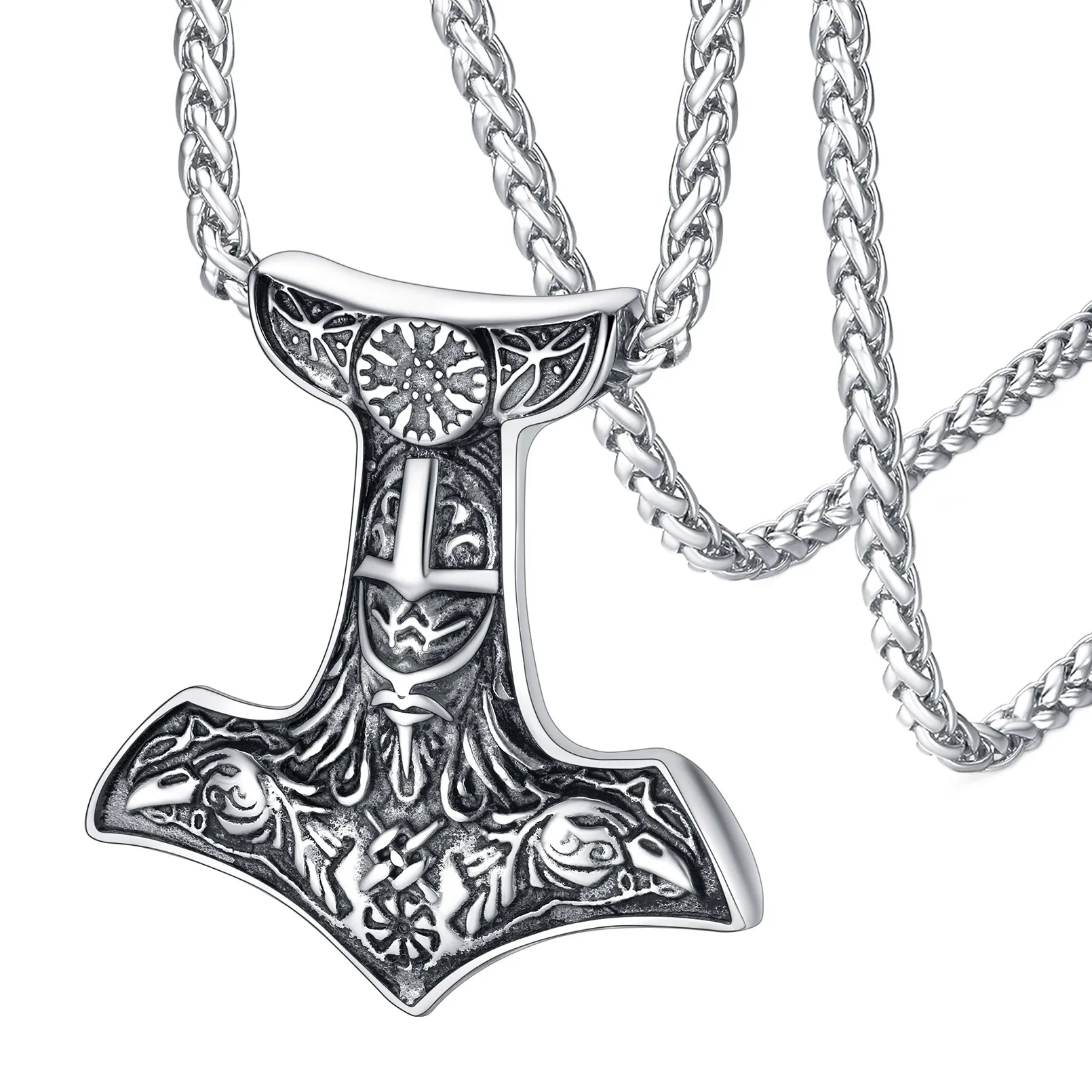 

U7 Stainless Steel Nordic Viking Thor Hammer Necklace for Men Woman Black Gold Color Mythology Power Symbol Pendant Unisex Jewel