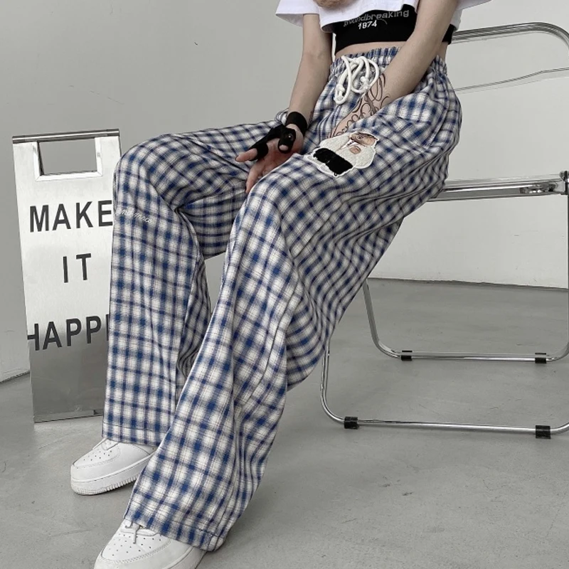 

2022 Autumn cartoon plaid Sweatpants Punk Style Wide Leg Pants Harajuku Streetwear women Trousers Fashion High Waist Woman pants