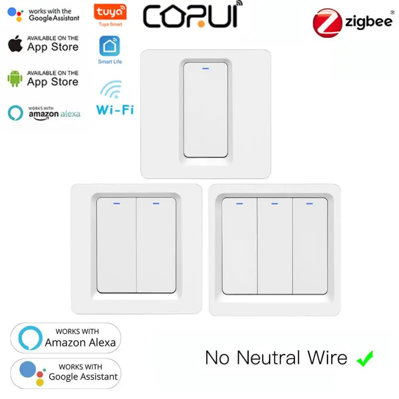 

CoRui 1/2/3 gang Zigbee TUYA Smart Touch Switch Push Button Home Wall Button for Alexa and Google Home Assistant EU Standard