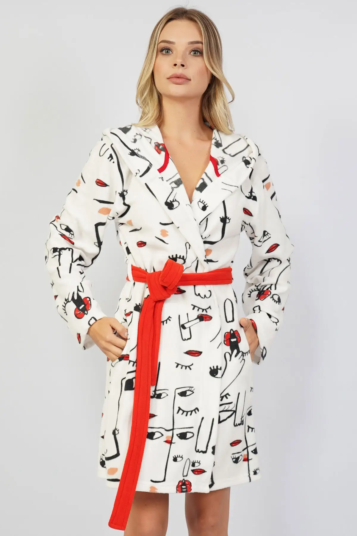 

Dressing Gown fleece Hooded Short Fashion Robe Female Bathrobe Sexy Peignoir Kimono Bride Dressing Gown Gown Gown Gown