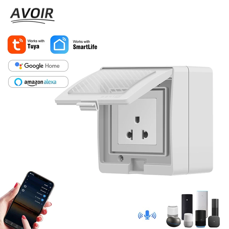Avoir Tuya Tomada de Energia Inteligente Eua Plug ao ar Livre Ip55 à Prova Impermeável Água Elétrica com Temporizador Controle Voz sem Fio Eletrodomésticos Tomada Inteligente para Brasil Tomada Wifi