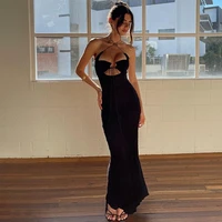 oeing sexy hollow out strapless hot backless long dress women summer bodycon slim draw string dress female night club ladies