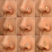 1pc copper non piercing nose ring heart star crown clip on nose ring indian style nose cuff fake piercing septum jewelry